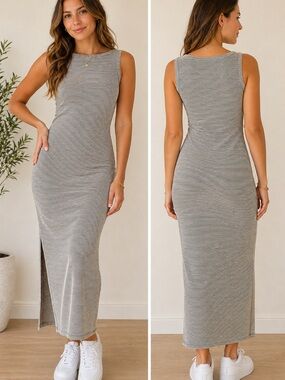 ASTR The Label Striped Midi Dress NWT Size S Cream Black Bodycon Minimal Chic